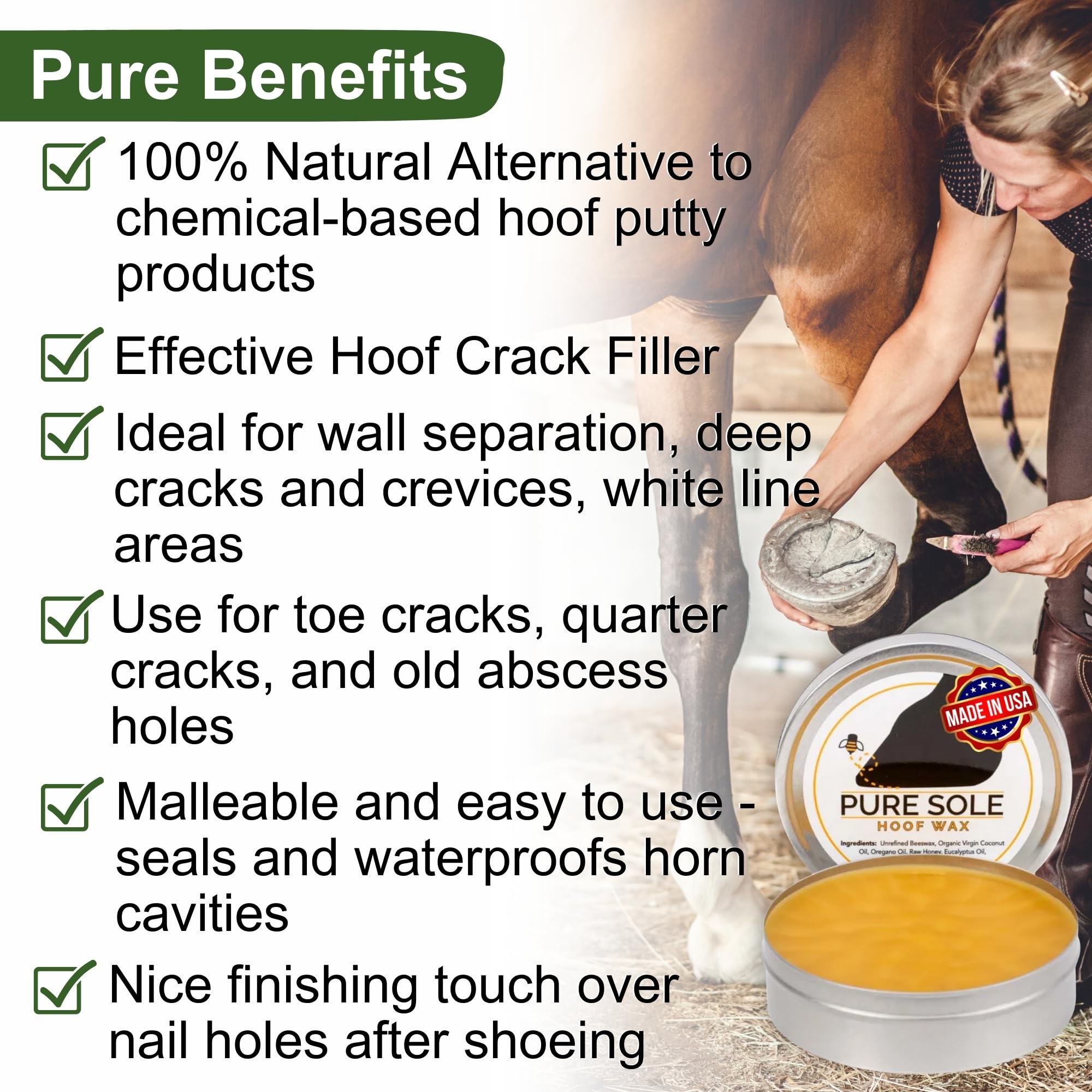Pure Sole Hoof Wax | Hoof Crack Filler - Hoof Putty Wax That Helps Heal and Protect Your Horses Hooves - Perfect for Horse Hoof